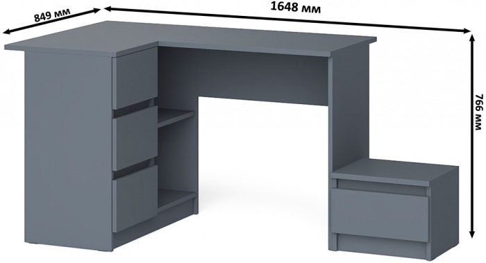 Мори Стол компьютерный МС-16 левый + Тумба ТМП400.1, цвет графит, ШхГхВ 164,8х84,9х76,6 см., выдвижные ящики слева, НЕ универсальная сборка