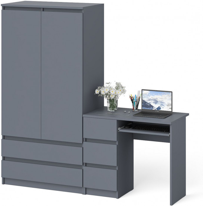 Мори Стол компьютерный МС-6 левый + Шкаф МШ900.1, цвет графит, ШхГхВ 180,4х50,4х179,6 см., выдвижные ящики слева, НЕ универсальная сборка