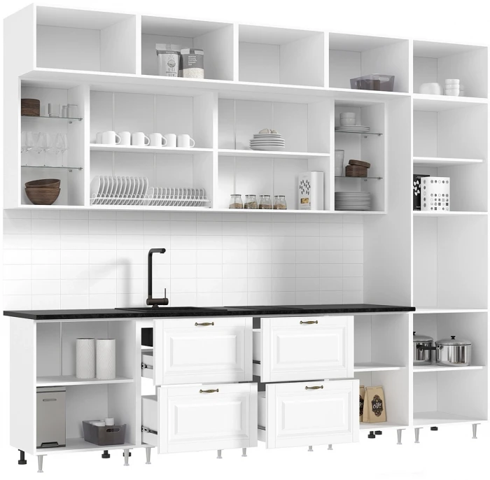 Кухня Престиж 3,0м Компановка №2 Белый/Браш Вайт/Прайм орех