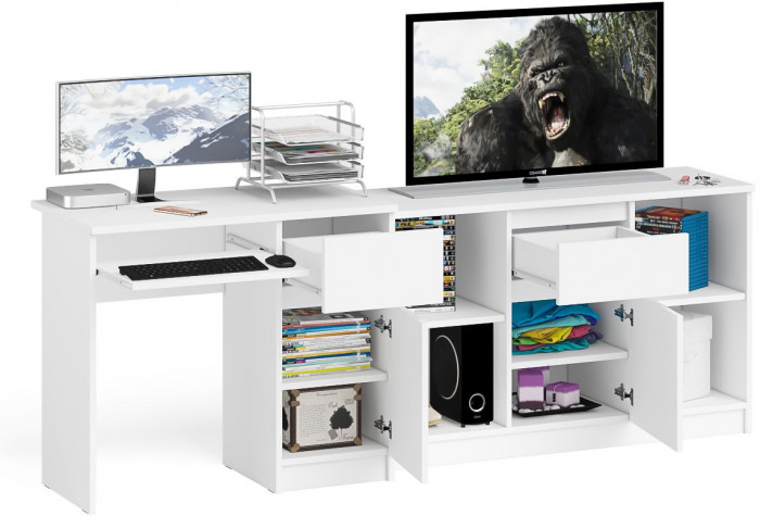 Мори компьютерный стол МС-1 правый + Тумба МТВ1204.1, белый