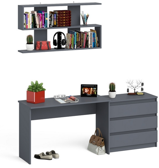 Мори письменный стол МСП1200.1 + Комод МК800.1 + Полка 1200, графит