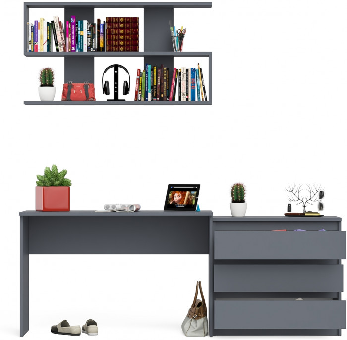 Мори письменный стол МСП1200.1 + Комод МК800.1 + Полка 1200, графит