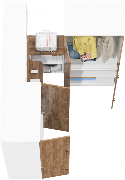 Лидер-8 Стол + Полка + Шкаф МД 19Б + Шкаф МД 19Б, цвет белый шагрень/крафт золото, ШхГхВ 325х50х75/190 или 240х115/50х75/190 см., НЕ ун. сборка