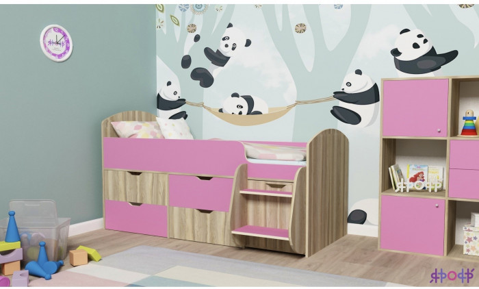 Кровать-чердак Малыш 7 (Белое дерево/Дуб молочный)