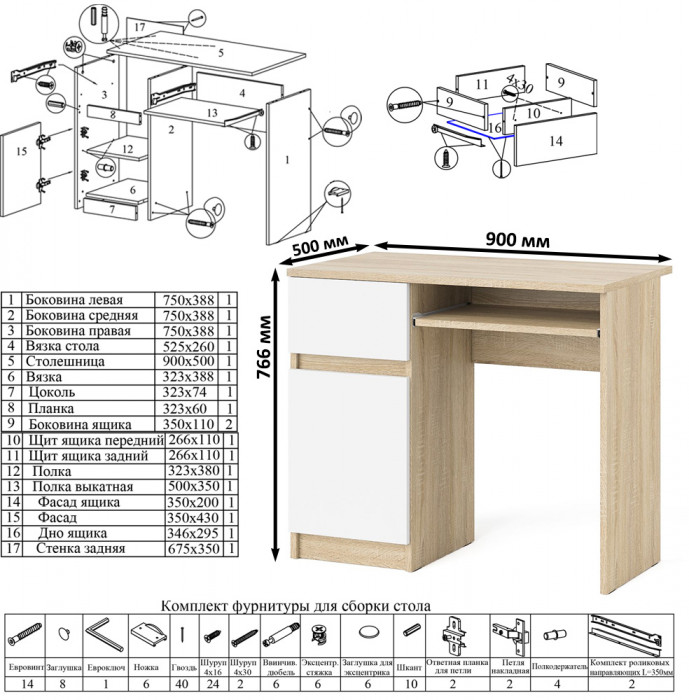 Мори компьютерный стол МС-1 левый + Тумба МТВ1204.1 + Полка 900, дуб сонома/белый