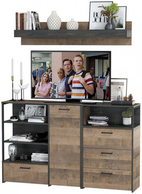 Трувор Гостиная 004, цвет дуб гранж песочный/интра, ШхГхВ 175х37х195 см., универсальная сборка