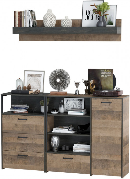 Трувор Гостиная 004, цвет дуб гранж песочный/интра, ШхГхВ 175х37х195 см., универсальная сборка