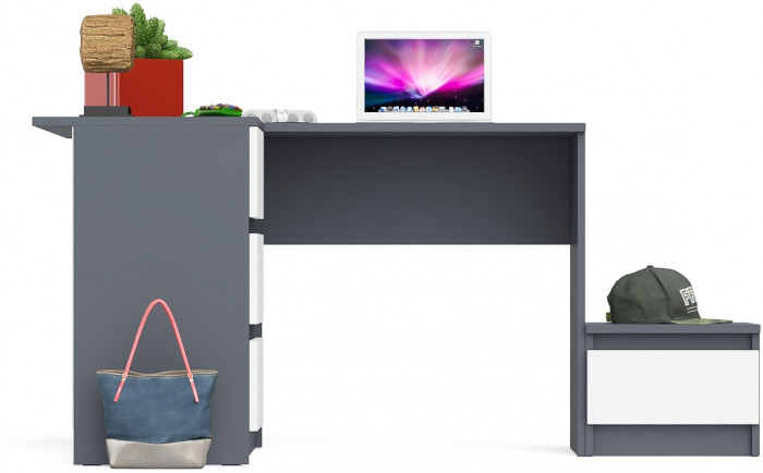 Мори Стол компьютерный МС-16 левый + Тумба ТМП400.1, цвет графит/белый, ШхГхВ 164,8х84,9х76,6 см., выдвижные ящики слева, НЕ универсальная сборка