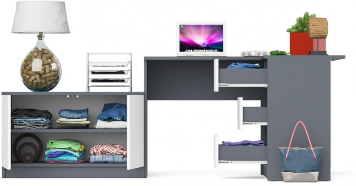 Мори Стол компьютерный МС-16 правый + Тумба МА900.1, цвет графит/белый, ШхГхВ 214,8х84,9х76,6 см., выдвижные ящики справа, НЕ универсальная сборка