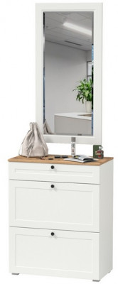 Остин 16.121 Тумба для обуви + 17.03 Зеркало, белый шагрень/дуб крафт золотой