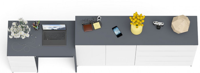 Мори Стол компьютерный МС-6 левый + Комод МК1600.1, цвет графит/белый, ШхГхВ 250,4х50х94 см., выдвижные ящики слева, НЕ универсальная сборка