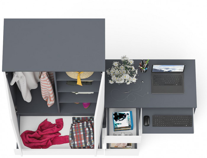 Мори Стол компьютерный МС-6 левый + Шкаф МШ900.1, цвет графит/белый, ШхГхВ 180,4х50,4х179,6 см., выдвижные ящики слева, НЕ универсальная сборка