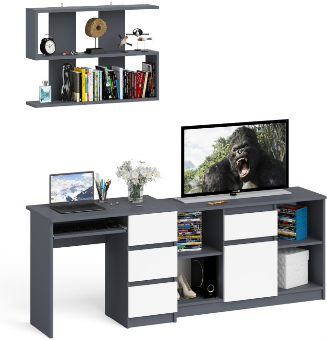 Мори Стол компьютерный МС-6 правый + Тумба МТВ1204.1 + Полка 900, цвет графит/белый, ШхГхВ 210,4х50х209,6 см., НЕ универсальная сборка