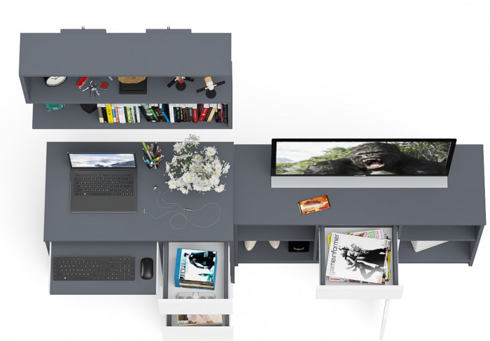 Мори Стол компьютерный МС-6 правый + Тумба МТВ1204.1 + Полка 900, цвет графит/белый, ШхГхВ 210,4х50х209,6 см., НЕ универсальная сборка