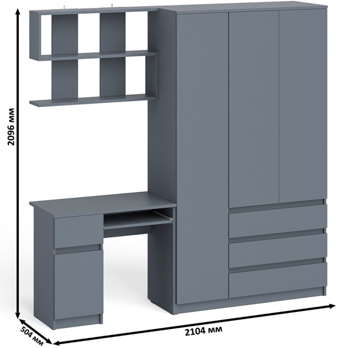 Мори компьютерный стол МС-1 левый + Шкаф МШ1200.1 + Полка 900, графит