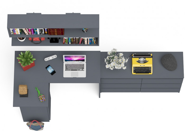 Мори компьютерный стол МС-16 левый + Комод МК1200.6 + Полка 1200, графит