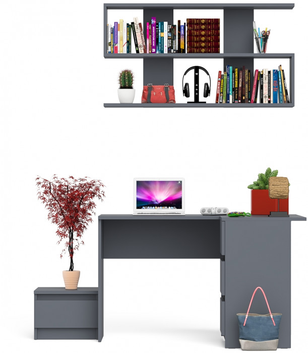 Мори компьютерный стол МС-16 правый + Тумба ТМП400.1 + Полка 1200, графит