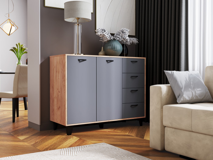 Комод Катрин-12 дуб крафт золотой/графит серый