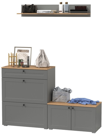 Остин Прихожая 65, цвет серый графит/дуб крафт золотой, ШхГхВ 160х41,9х160 см., универсальная сборка