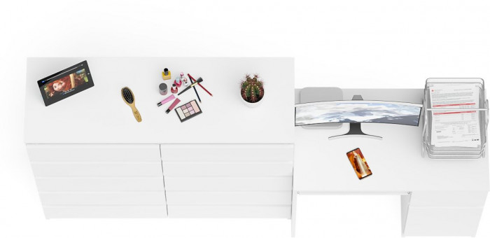 Мори Стол компьютерный МС-1 правый + Комод МК1200.10, цвет белый, ШхГхВ 210,4х50х115 см., выдвижной ящик справа, НЕ универсальная сборка