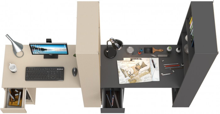 Два Стола письменных Лайт 10.01, сатин/тёмно-серый