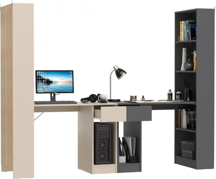 Два Стола письменных Лайт 10.01, сатин/тёмно-серый