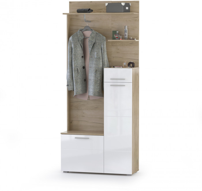 Лайн Прихожая № 08, цвет дуб крафт серый/фасады МДФ белый глянец, ШхГхВ 166,8х35,1х210 см., НЕ универсальная сборка