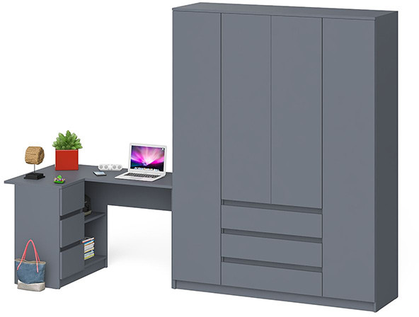 Мори компьютерный стол МС-16 левый + Шкаф МШ1600.1, графит