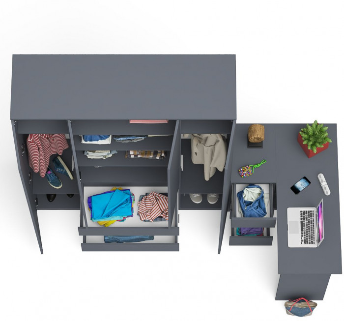 Мори компьютерный стол МС-16 левый + Шкаф МШ1600.1, графит