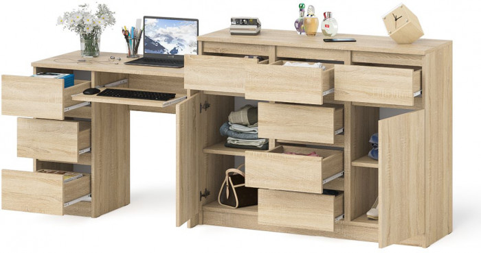 Мори компьютерный стол МС-6 левый + Комод МК1200.4, дуб сонома