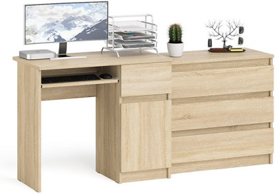 Мори Стол компьютерный МС-1 правый + Комод МК800.1, цвет дуб сонома, ШхГхВ 170,4х50х76,6 см., выдвижной ящик справа, НЕ универсальная сборка