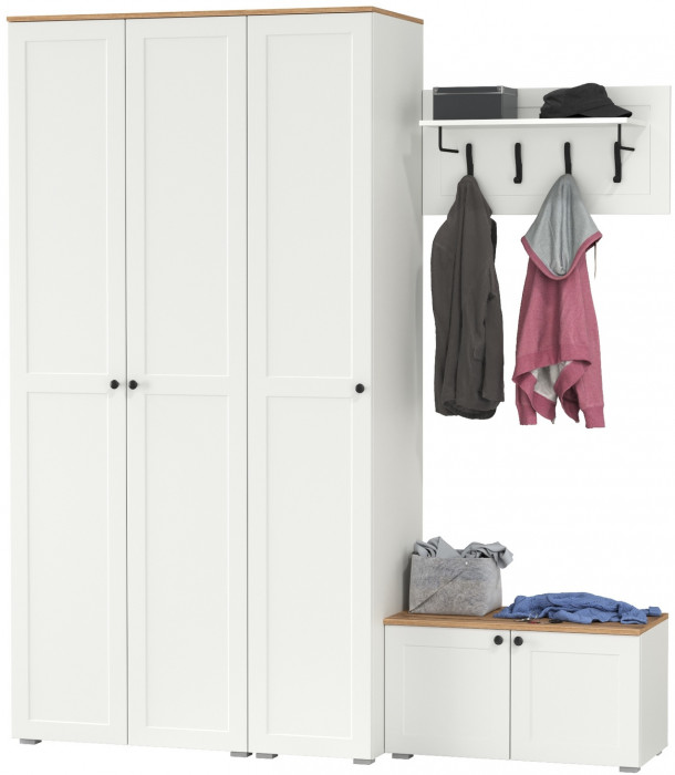 Остин Прихожая 43, белый шагрень/дуб крафт золотой