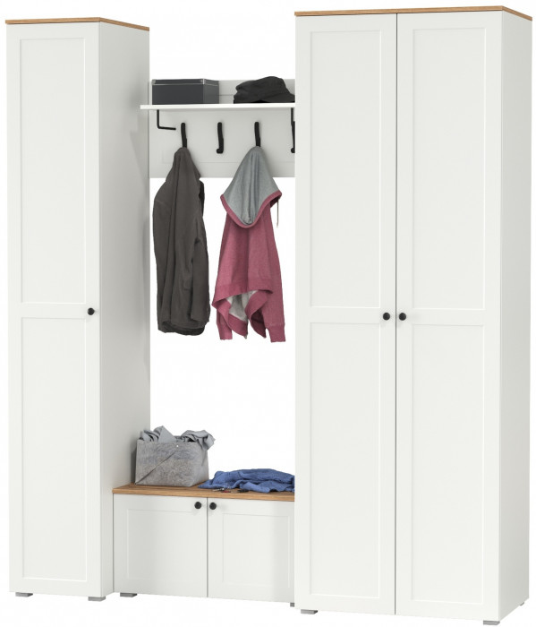 Остин Прихожая 43, белый шагрень/дуб крафт золотой