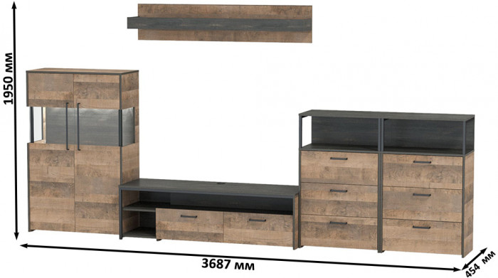 Трувор Гостиная 109, дуб гранж песочный/интра