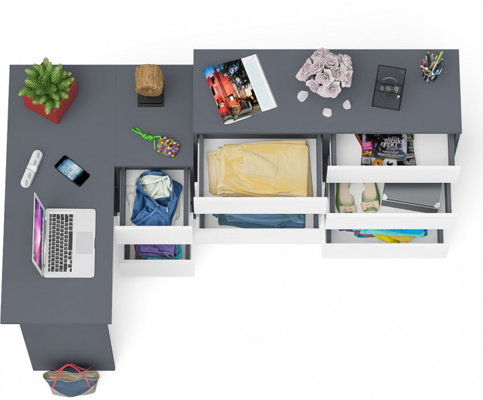 Мори компьютерный стол МС-16 правый + Комод МК1200.8, графит/белый