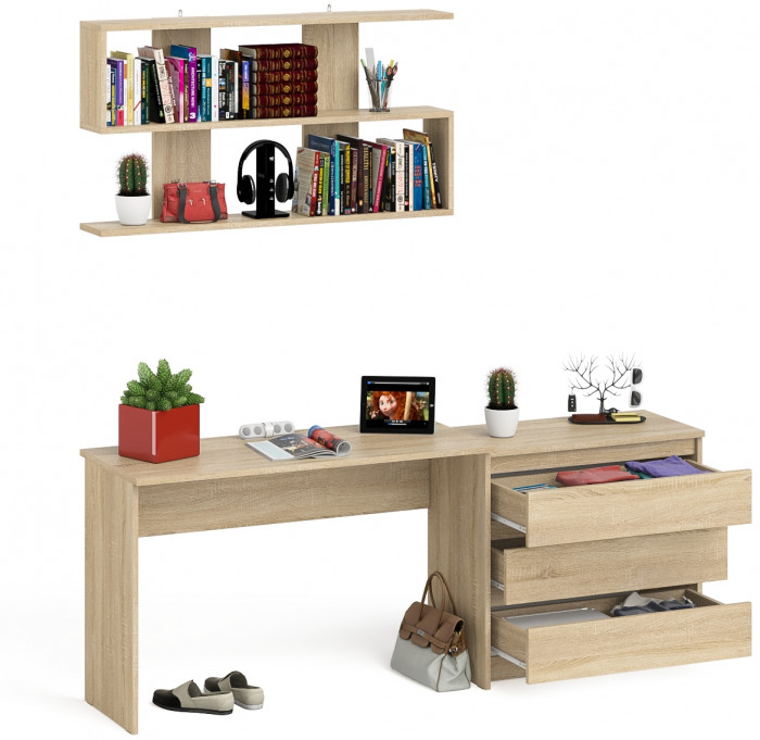 Мори письменный стол МСП1200.1 + Комод МК800.1 + Полка 1200, дуб сонома