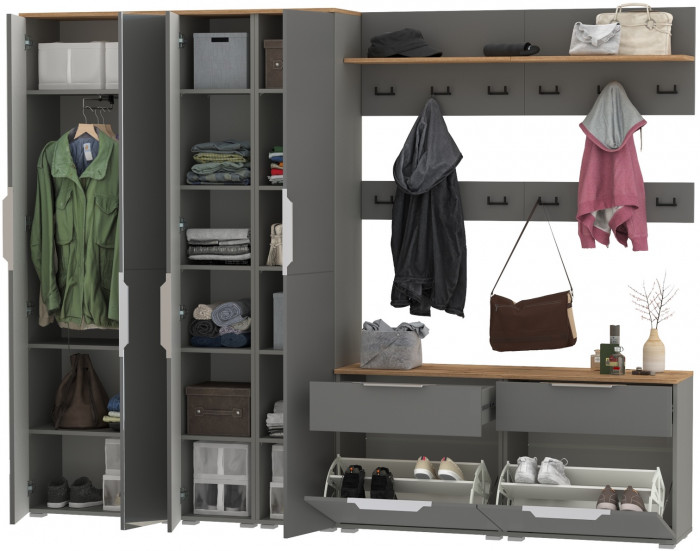 Октава Прихожая 37, серый графит/дуб крафт золотой/фасады МДФ серый графит