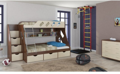 Детская двухъярусная кровать Дельта 20.01+23.02+25 (Желтый, Ясень шимо светлый)