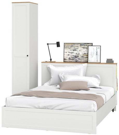 Остин 11.53 Кровать + ортопед + 13.225 Шкаф-пенал, белый шагрень/дуб крафт золотой