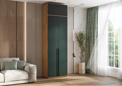 Норд Шкаф 2-х створчатый 800 с антресолью, Дуб крафт/Изумрудный