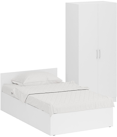 Кровать 1200 + Шкаф 2-х створчатый Стандарт, цвет белый, ШхГхВ 123,5х203,5х70 + 90х52х200 см., сп.м. 1200х2000 мм., без матраса, основание есть
