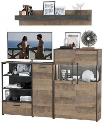 Трувор Гостиная 006, цвет дуб гранж песочный/интра, ШхГхВ 194,8х37х195 см., универсальная сборка