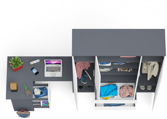 Мори компьютерный стол МС-16 левый + Шкаф МШ1600.1, графит/белый