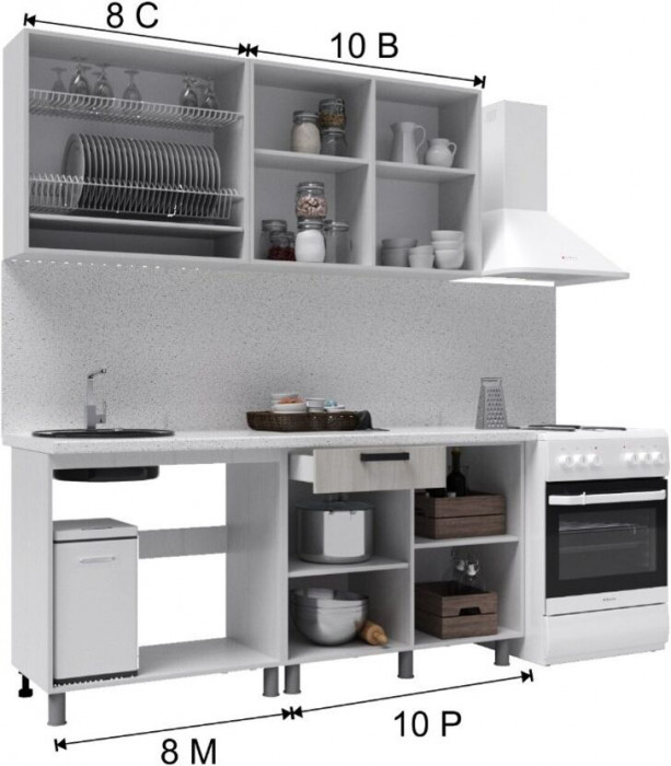 Кухонный гарнитур Нагано 1,8м, Кашемир