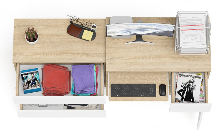 Мори Стол компьютерный МС-1 правый + Комод МК800.1, цвет дуб сонома/белый, ШхГхВ 170,4х50х76,6 см., выдвижной ящик справа, НЕ универсальная сборка