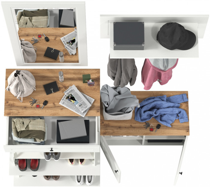 Остин Прихожая 44, белый шагрень/дуб крафт золотой