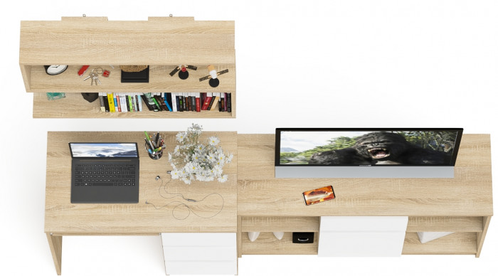 Мори Стол компьютерный МС-6 правый + Тумба МТВ1204.1 + Полка 900, цвет дуб сонома/белый, ШхГхВ 210,4х50х209,6 см., НЕ универсальная сборка