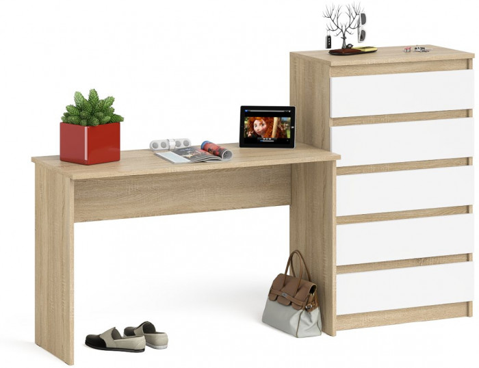 Мори Стол письменный МСП1200.1 + Комод МК700.5, цвет дуб сонома/белый, ШхГхВ 190,8х50х114 см., универсальная сборка