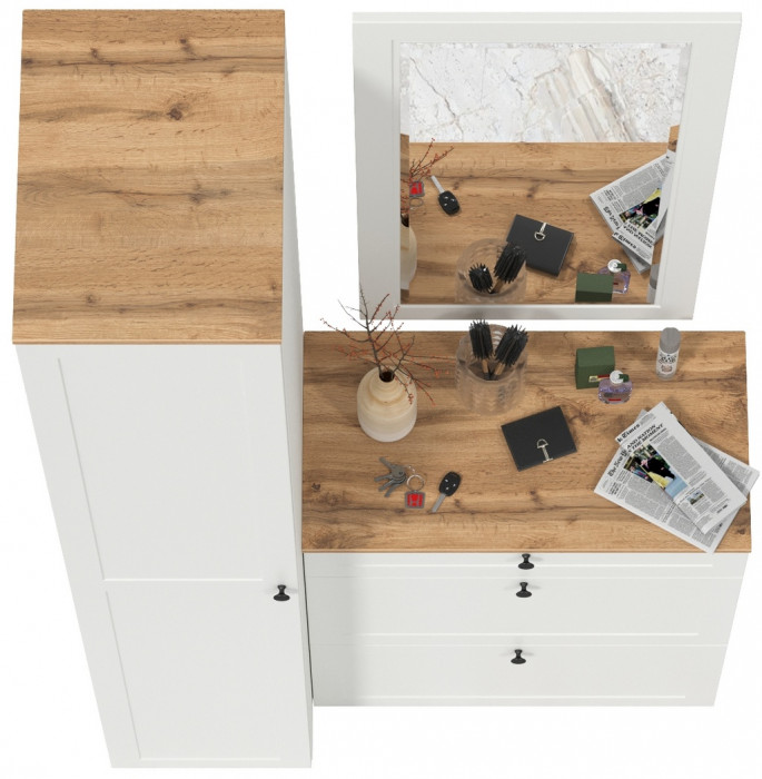 Остин Прихожая 22, цвет белый шагрень/дуб крафт золотой, ШхГхВ 120х54,3х229,6 см., универсальная сборка