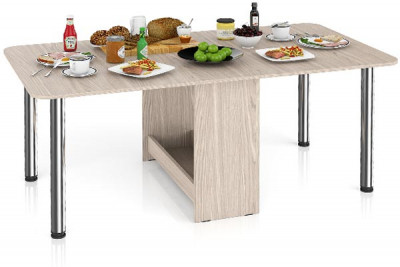 Стол-книжка обеденный МД-СО-04, ясень шимо светлый/ножки хром